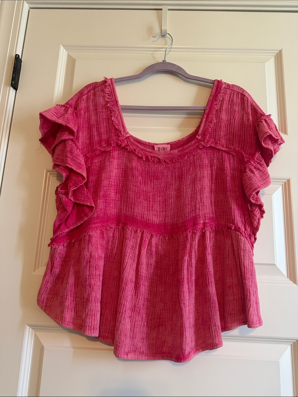 BiBi Hot Pink Ruffle Peplum Blouse
